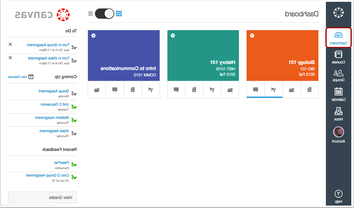Screenshot of the Canvas dashboard.